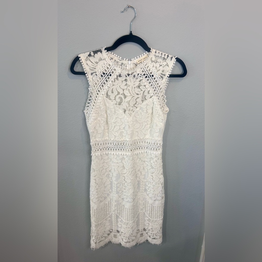 🤩”Main Strip” Gorgeous Ivory Lace Sleeveless Lined Mini Dress